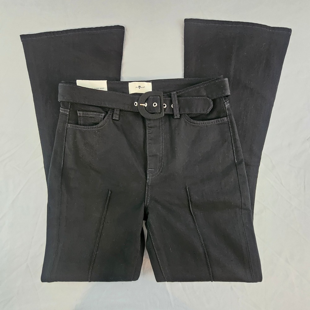 7 For All Mankind 28 High Rise‎ Tailorless Skinny Boot Black Jeans NWOT L453
